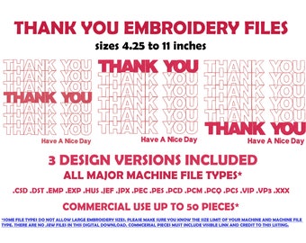 Thank You Shopping Bag Embroidery File Multiple Sizes, All Formats