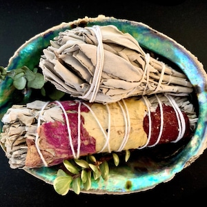 White Sage and White Sage with Rose Petals Smudge Stick
