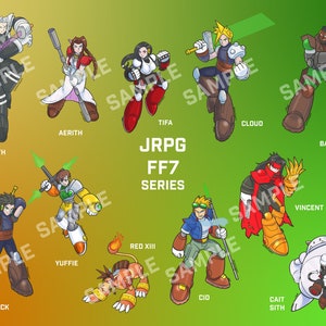 JRPG inspired FF7 Megaman X inspired stickers - Cloud, Tifa, Aerith, Barret, Sephiroth & MORE