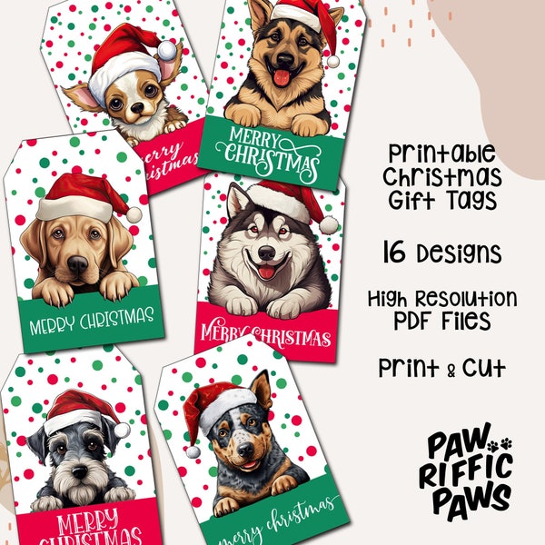 Festive Dogs Printable Christmas Gift Tags for Your Presents in High Resolution, Just Print & Cut, Festive Tags, Giftable, Sparkle Fun, Tags