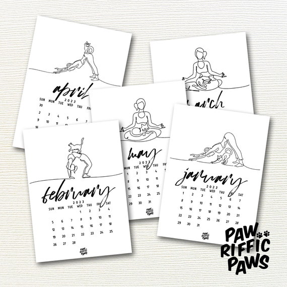 2023 Cat Calendar 2023 Cat Yoga Lineart Digital Calendar Printable 5 X 7 Etsy