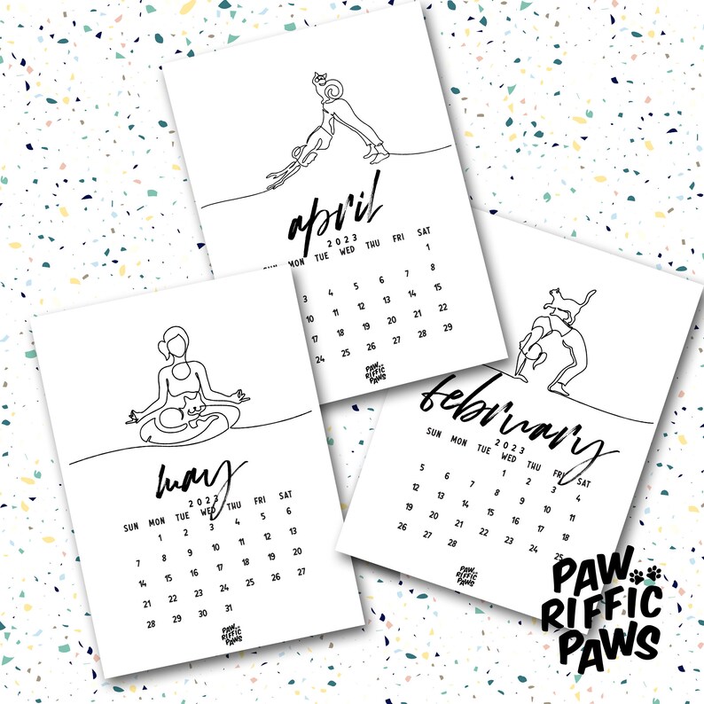 2023 Cat Calendar 2023 Cat Yoga Lineart Digital Calendar Printable 5 X 7 Etsy