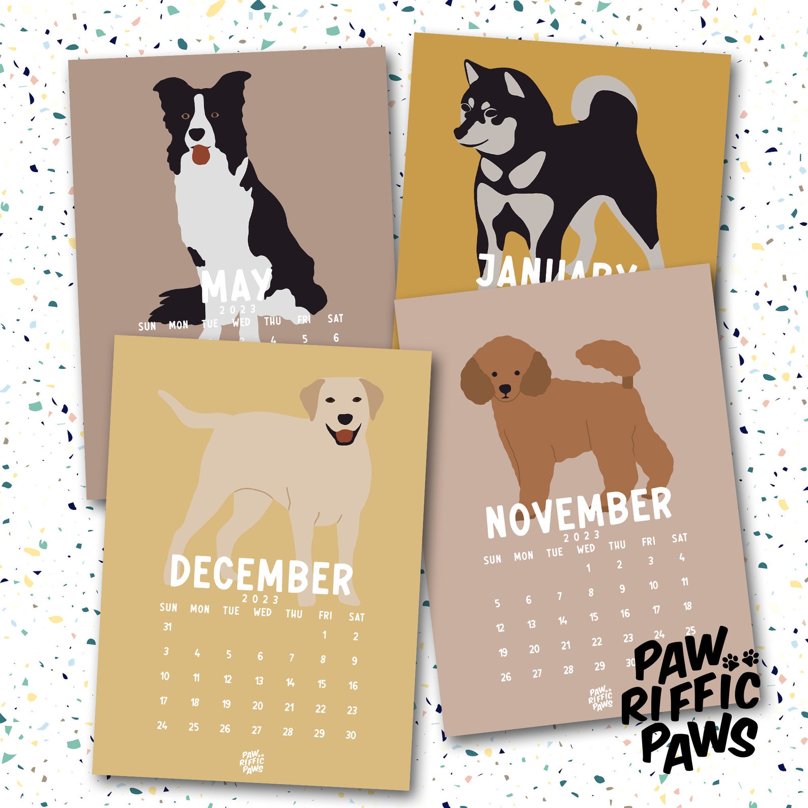 2023 Abstract Dogs Digital Calendar Printable 5 X 7 High Etsy