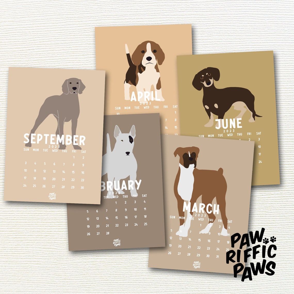 2023 Abstract Dogs Digital Calendar Printable 5 X 7 High - Etsy
