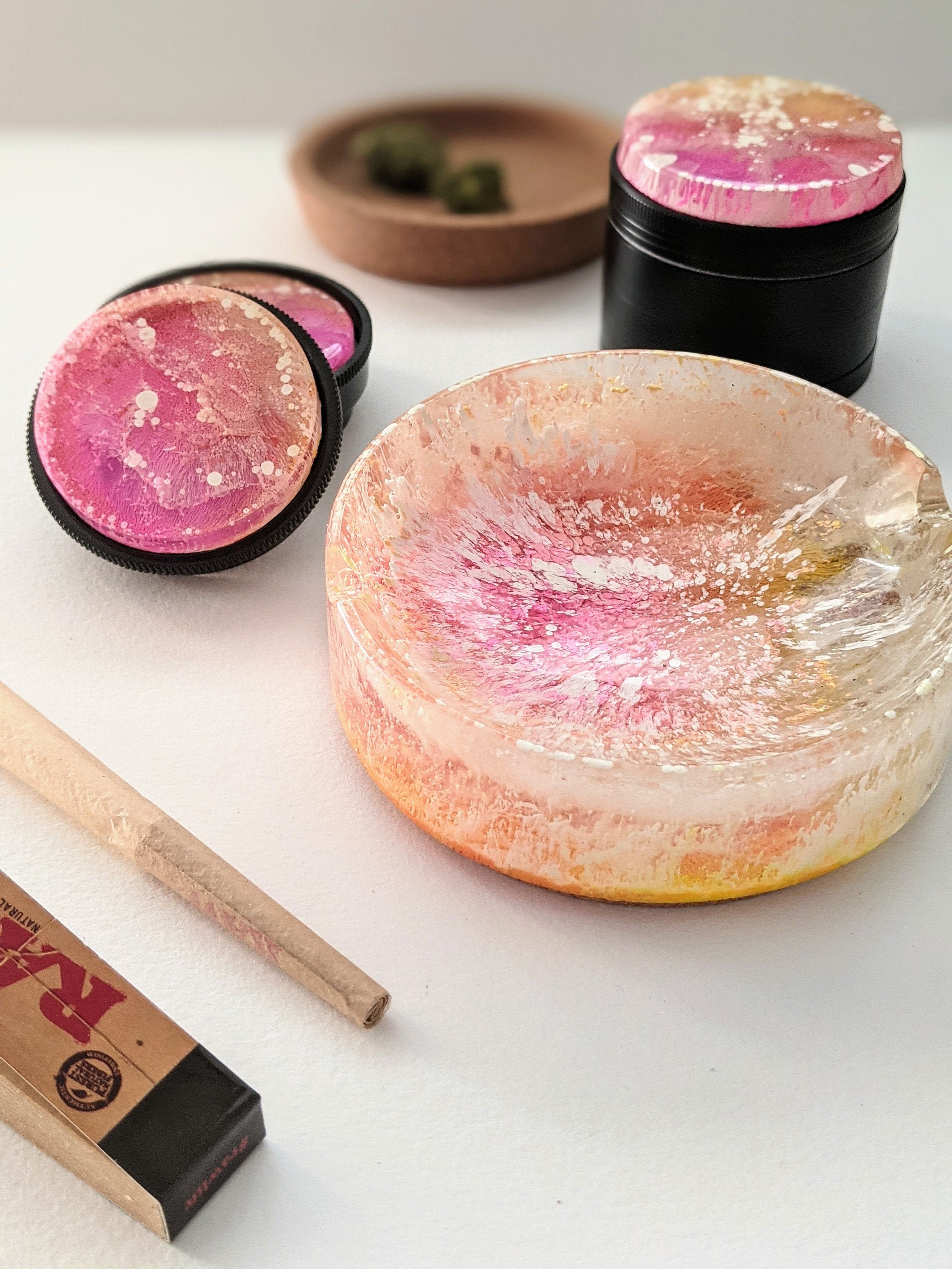 Pink Weed Grinder and Cute Resin Ashtray Lifestyle Set Stoner Etsy