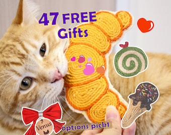 Croissant CatToy+Wand+Refill*3. Food Cat Toys Bundle Playset. Catnip Scratch Cat Toys Gift for Cats.