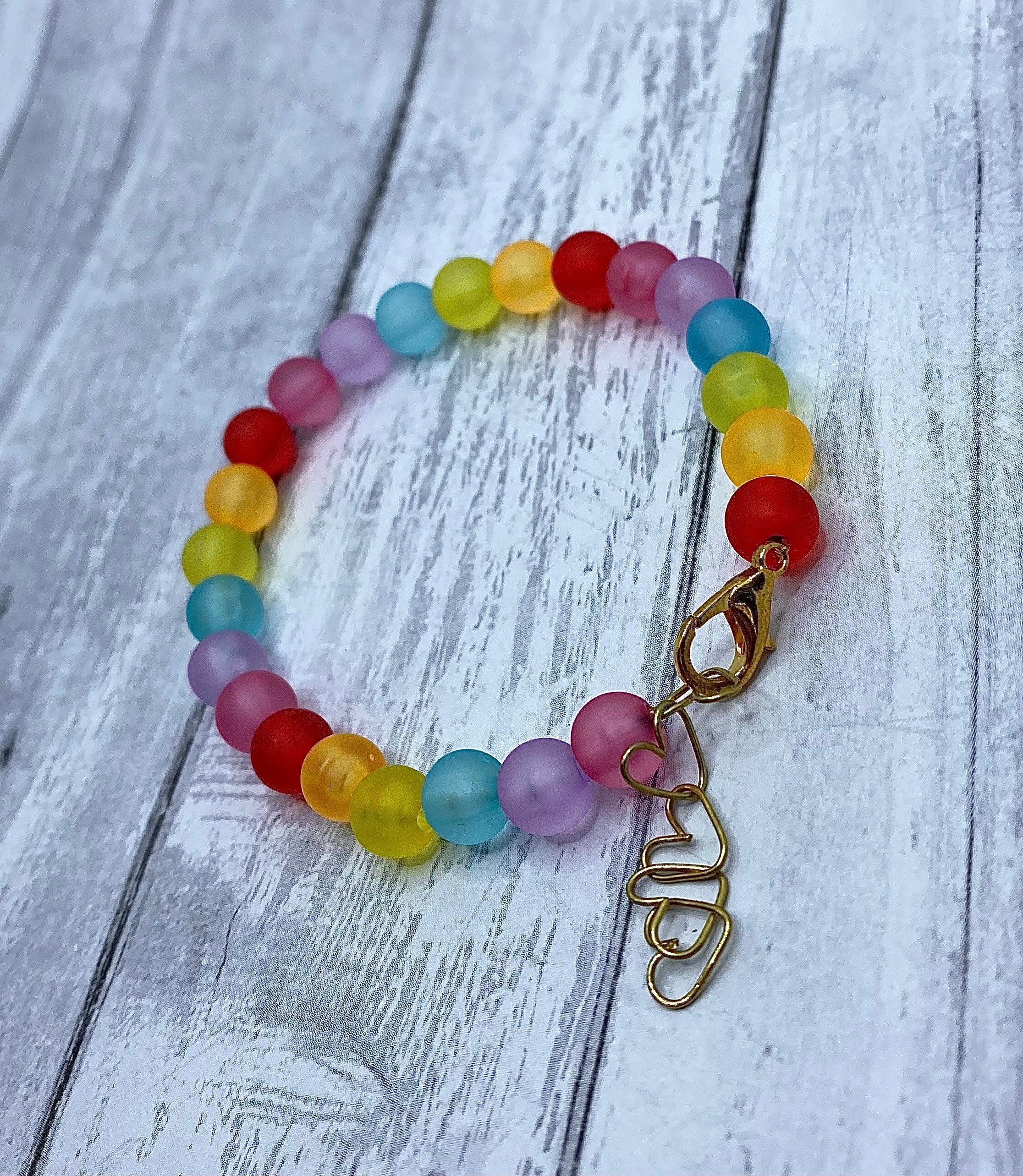 Rainbow glass beads with heart chain Etsy