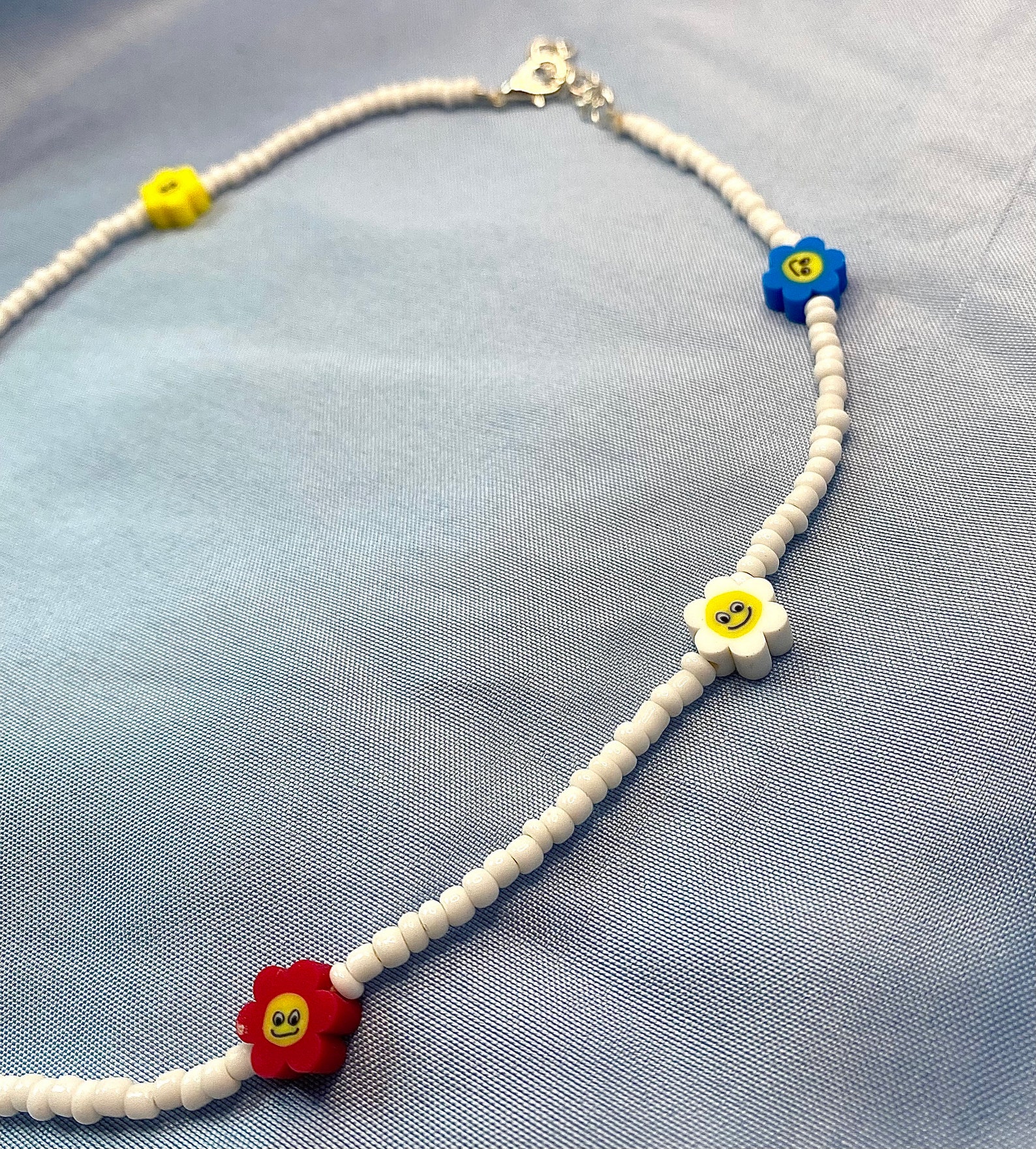 Multicolor smiley face flower seed bead necklace Etsy