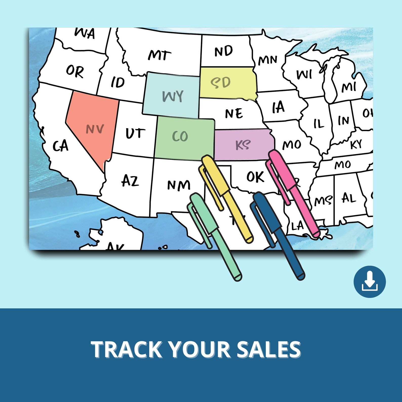 US Postcode Sales Map Tracker, Printable United States Etsy Sales Map ...