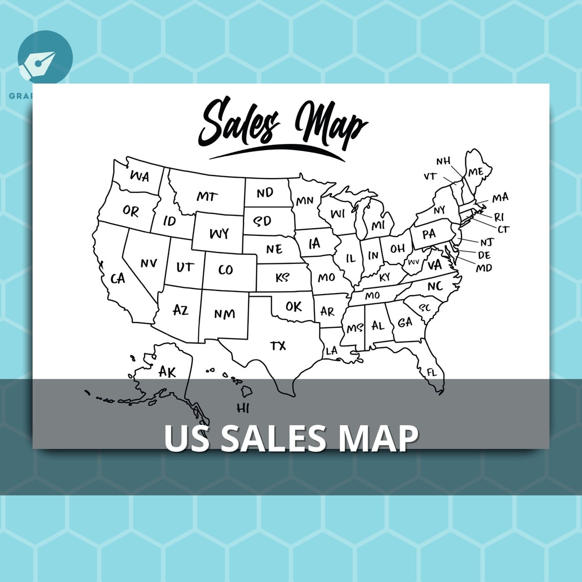 USA Postcode Sales Map, Postcode Sales Map,colour in US Map, A4