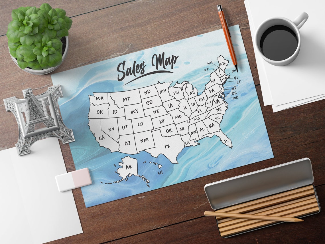 US Postcode Sales Map Tracker, Printable United States Etsy Sales Map ...