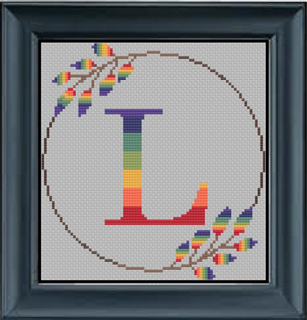 Monogram Floral Ombre Alphabet Letter “L” Cross Stitch Pattern Rainbow ...