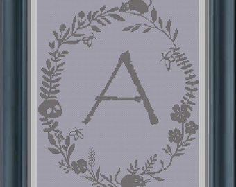 Monogram Gothic Alphabet Letter A Cross Stitch Pattern