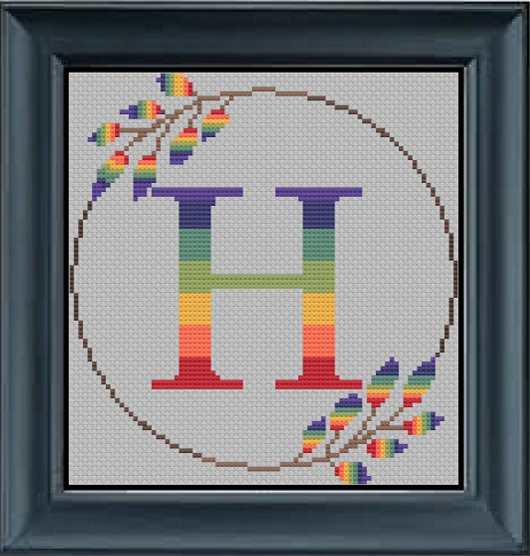 Monogram Floral Ombre Alphabet Letter “H” Cross Stitch Pattern Rainbow ...