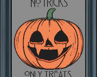 No Tricks Only Treats Halloween Pumpkin Cross Stitch Pattern