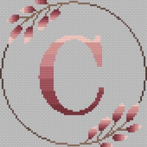 Monogram Floral Ombre Alphabet Letter “C” Cross Stitch Pattern