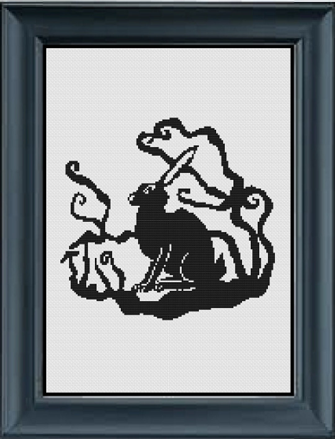 Silhouette Shadow Magical Forest Hare Cross Stitch Pattern Black and ...