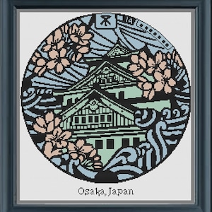 Osaka Castle, Japan Manhole/Drain Cover Cross Stitch Pattern