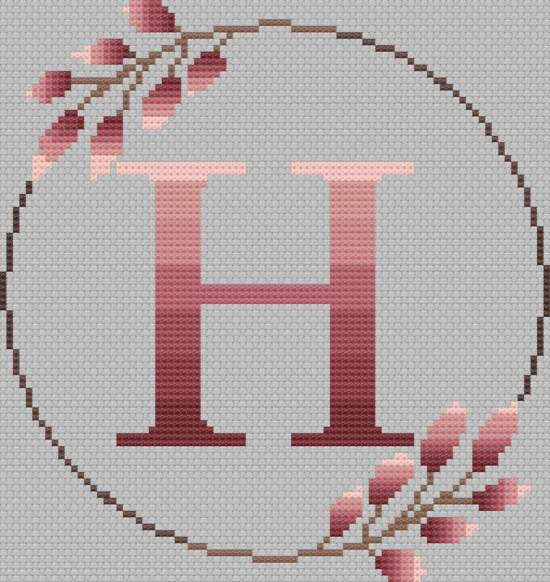 Monogram Floral Ombre Alphabet Letter “H” Cross Stitch Pattern ...