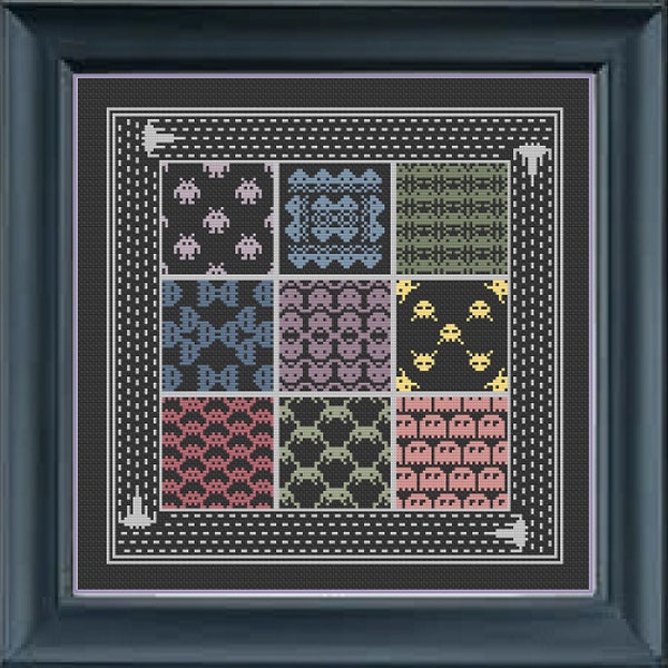 8 bit Retro Space Invaders Arcade Inspired Quilt Cross Stitch Pattern