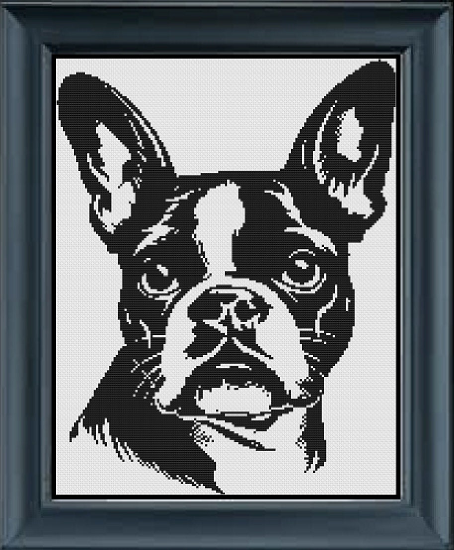Boston Terrier Puppy Dog Cross Stitch Pet Portrait Pattern Graphgan ...