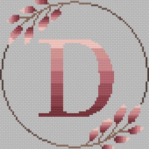 Patrón de punto de cruz con letra “D” del alfabeto con monograma floral ombré