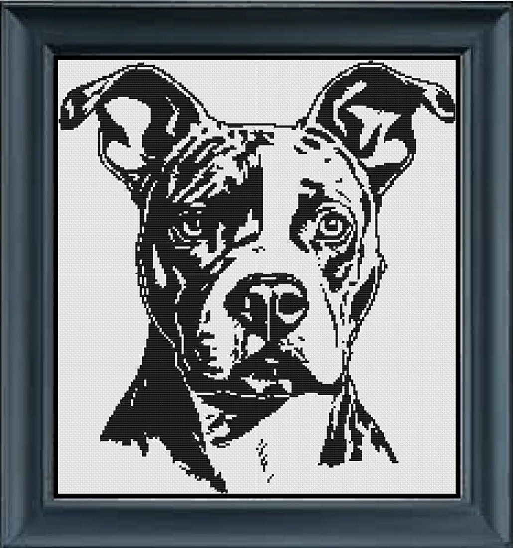 American Pitbull Puppy Dog Cross Stitch Pet Portrait Pattern Graphgan ...