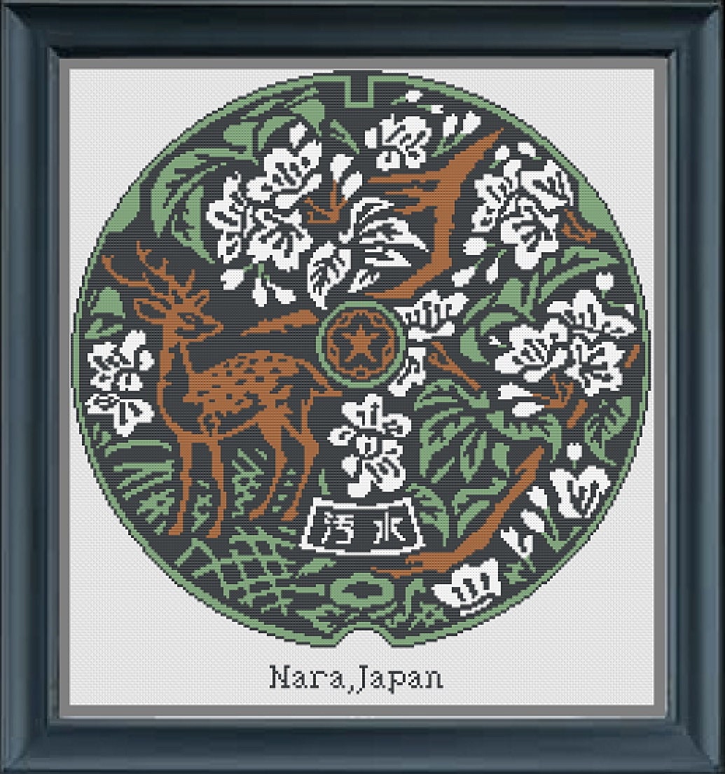 Nara, Japan Manhole/drain Cover Cross Stitch Pattern Needlepoint