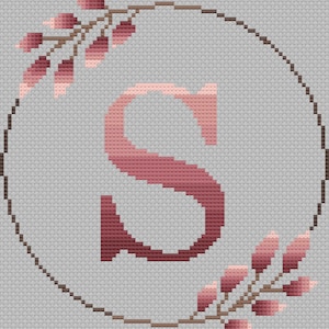 Monogram Blommig Ombre Alfabet Bokstaven "S" Korsstygnsmönster Nålspets Räknad Canvas