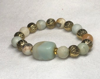 Amazonite Beaded Bracelet, Gold Plated Accents
