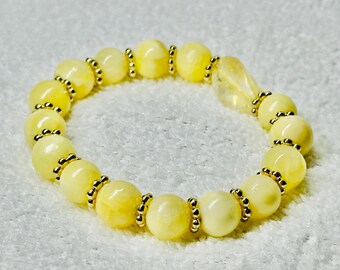 Yellow Quartzite Beaded Bracelet with Lemon Quartz Connector
