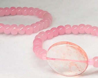 Strawberry Quartz Beaded Bracelet: Pink Glass, Semi-Precious Stones