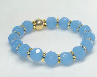 Blue Rondelle Beaded Bracelet with Gold Plated Spacers