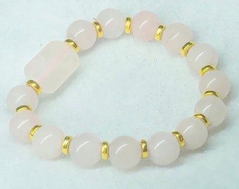 Rose Quartz Beaded Bracelet, Gold Plated Spacers