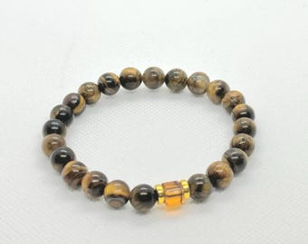 Tiger's Eye Beaded Bracelet with Gold Accents