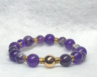 Amethyst Beaded Bracelet with Gold Plated Spacers