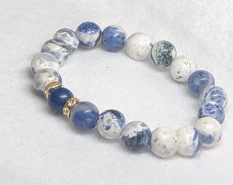 Sodalite & Lapis Lazuli Beaded Bracelet with Rhinestone Spacers