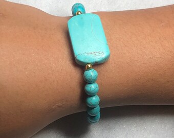 Turquoise Beaded Bracelet, Gold Accent Bracelet