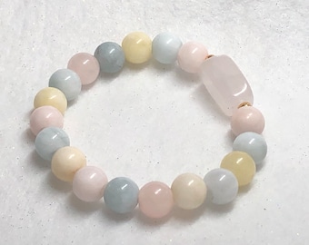 Morganite Rose Quartz Beaded Bracelet