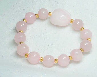 Rose Quartz Beaded Bracelet with Gold Accents