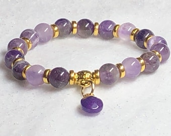 Amethyst Beaded Bracelet with Gold Plated Accents