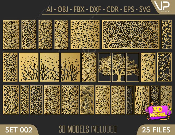 Cdr DWG Set 004 | Eps AI Vector laser cutting file Svg FBX 3DS 25 Pattern 3D models and vector files | cnc file Dxf