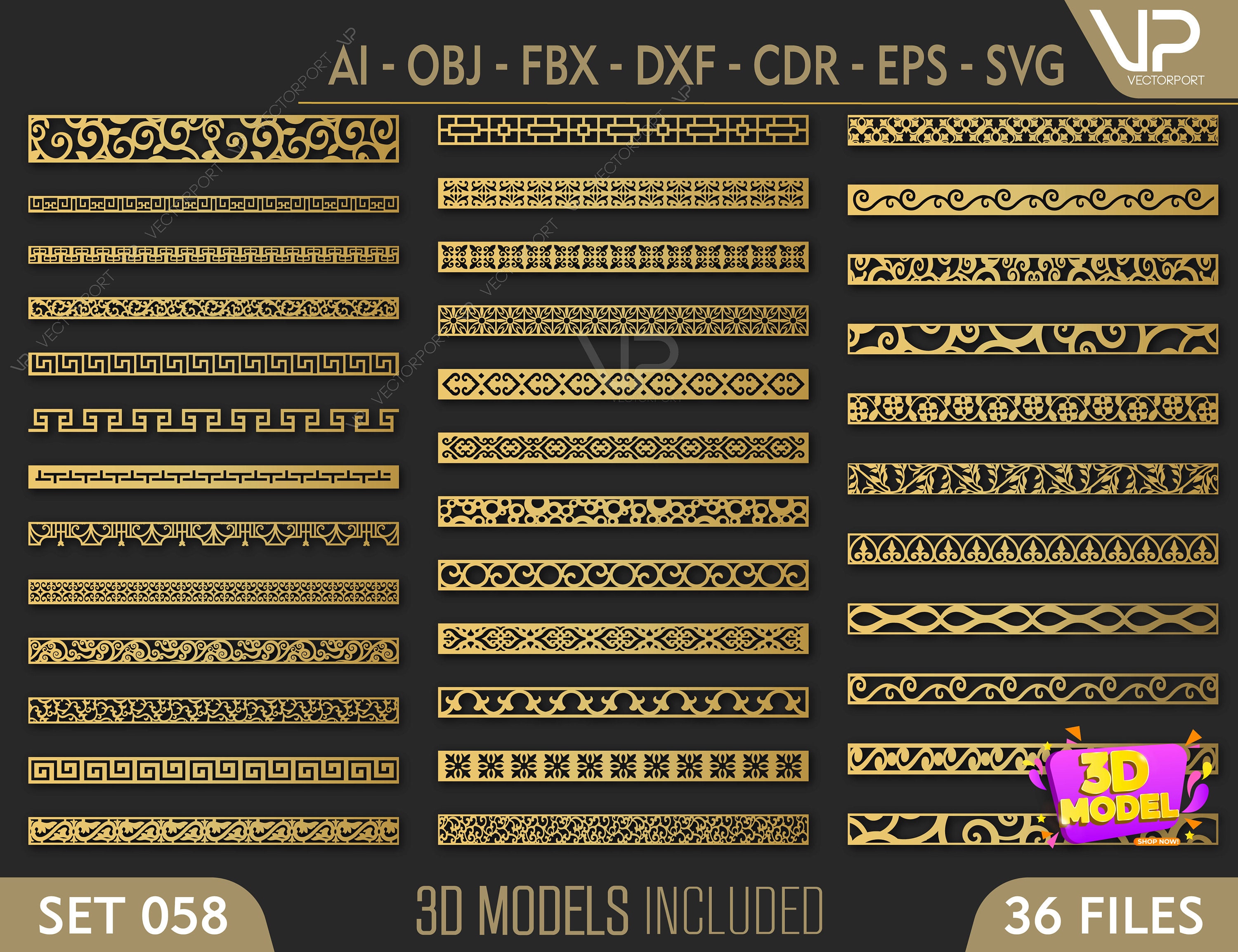 36 Ornamental border 3D models and vector files. cnc file Etsy