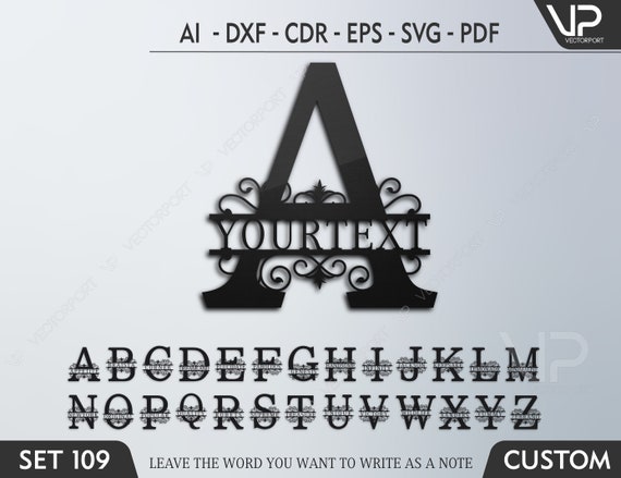 Split Regal Monogram Alphabet Letters Vector Cut Files Metal Laser Silhouette Cricut Font A to Z SVG Letters Dxf, Svg, Cdr, Eps, AI, Set 109