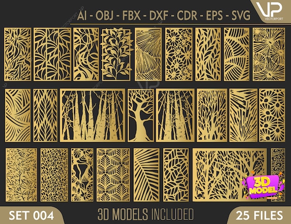 Cdr DWG Set 004 | Eps AI Vector laser cutting file Svg FBX 3DS 25  Pattern 3D models and vector files | cnc file Dxf