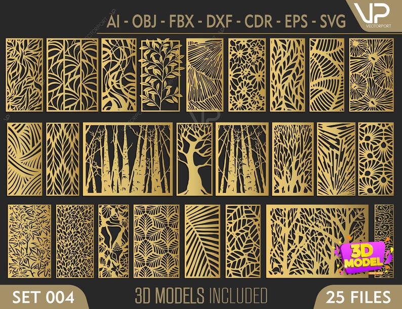 Cdr DWG Set 004 | Eps AI Vector laser cutting file Svg FBX 3DS 25 Pattern 3D models and vector files | cnc file Dxf