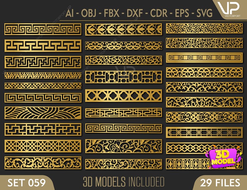 | cnc file Dxf 3DS FBX laser cutting file DWG Cdr 29 Ornamental border 3D models and vector files AI Set 059 | Svg Eps Max