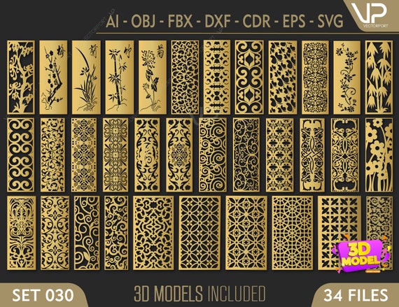 Modèles 3D 3D 3D et fichiers vectoriels. | fichier cnc, fichier de coupe laser ( Dxf, Svg, Max, Cdr, Eps, FBX, DWG, AI, 3DS Ensemble 030