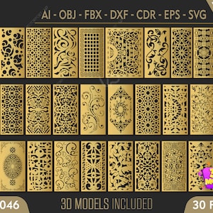 Cdr DWG Set 004 | Eps AI Vector laser cutting file Svg FBX 3DS 25 Pattern 3D models and vector files | cnc file Dxf