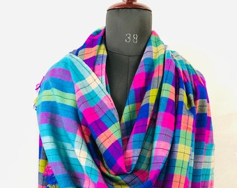 Handmade Multicoloured Tartan Handmade Genuine Cashmere Pashmina Shawl/100*200 cm